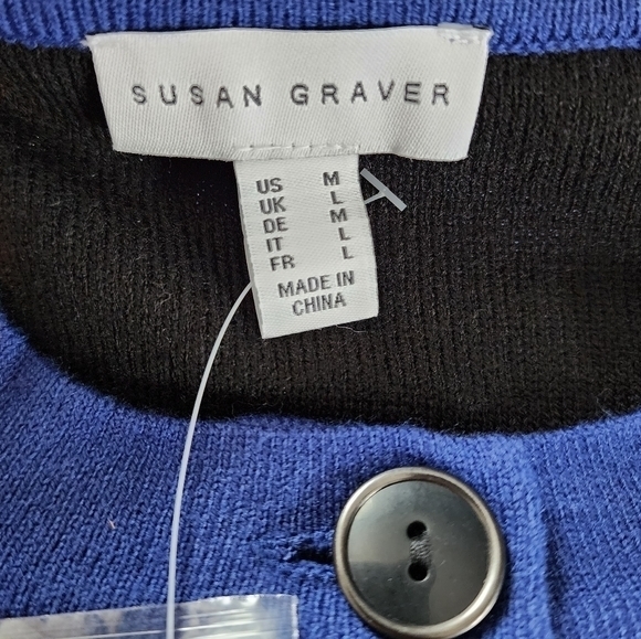 Susan Graver Women's Blue Black Button Front Cardigan Size Medium New With Tags - Picture 4 of 11